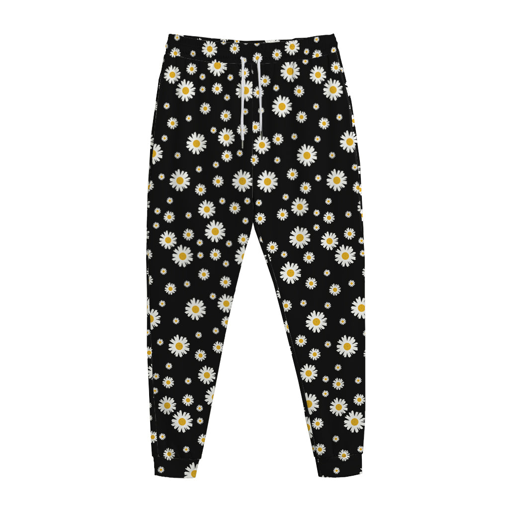 Black Daisy Floral Pattern Print Jogger Pants
