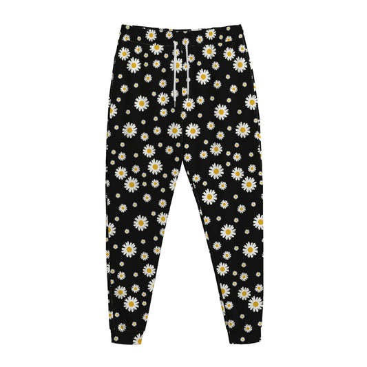 Black Daisy Floral Pattern Print Jogger Pants
