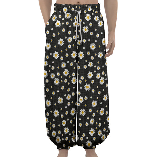 Black Daisy Floral Pattern Print Lantern Pants