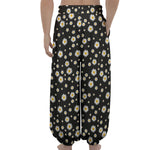 Black Daisy Floral Pattern Print Lantern Pants