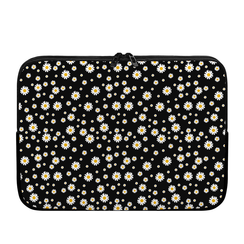 Black Daisy Floral Pattern Print Laptop Sleeve