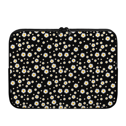 Black Daisy Floral Pattern Print Laptop Sleeve