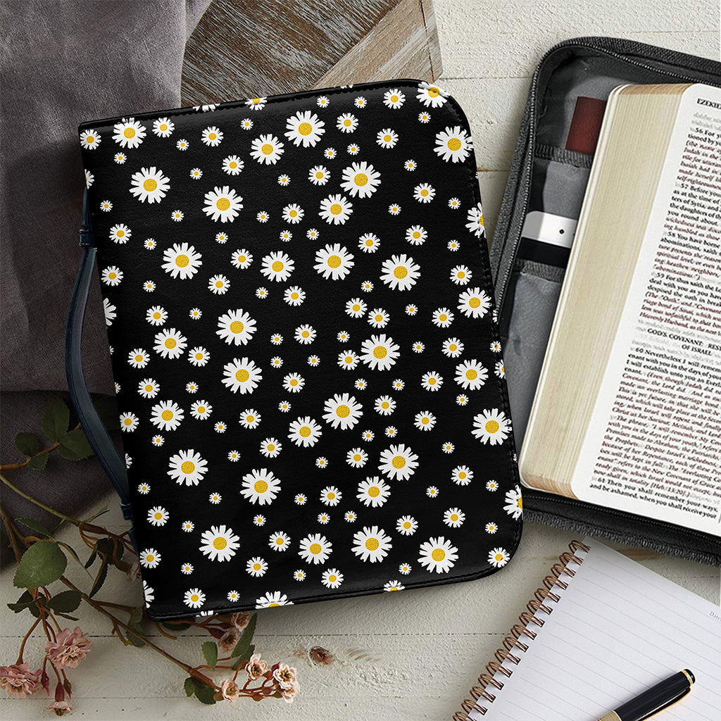 Black Daisy Floral Pattern Print Leather Bible Cover