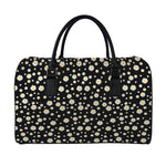 Black Daisy Floral Pattern Print Leather Duffle Bag