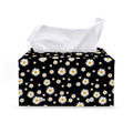 Black Daisy Floral Pattern Print Leather Tissue Box Cover