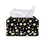 Black Daisy Floral Pattern Print Leather Tissue Box Cover