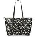 Black Daisy Floral Pattern Print Leather Tote Bag With Zipper