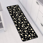 Black Daisy Floral Pattern Print Long Kitchen Mat