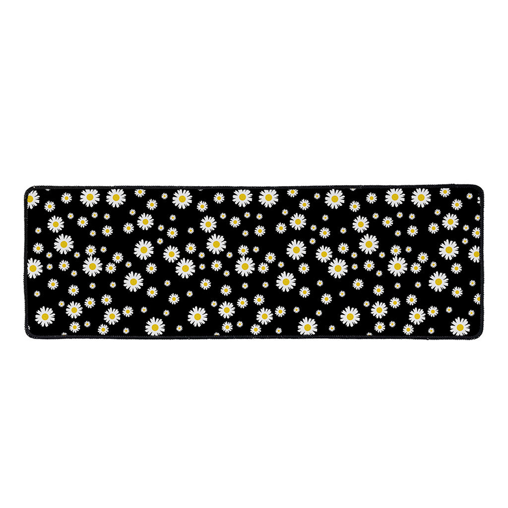Black Daisy Floral Pattern Print Long Kitchen Mat