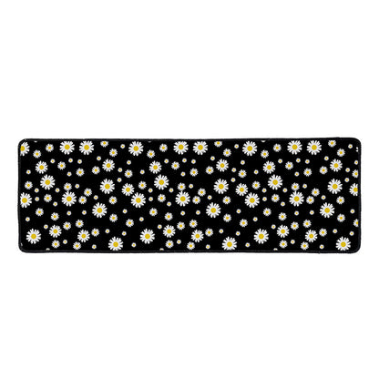 Black Daisy Floral Pattern Print Long Kitchen Mat