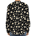 Black Daisy Floral Pattern Print Long Sleeve Baseball Jersey