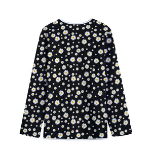 Black Daisy Floral Pattern Print Long Sleeve Short Coat