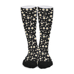 Black Daisy Floral Pattern Print Long Socks