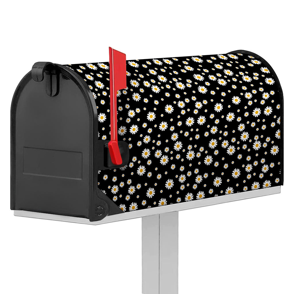 Black Daisy Floral Pattern Print Mailbox Cover