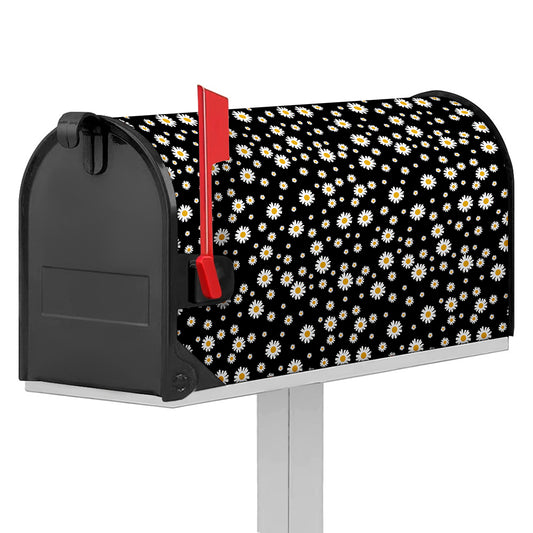 Black Daisy Floral Pattern Print Mailbox Cover
