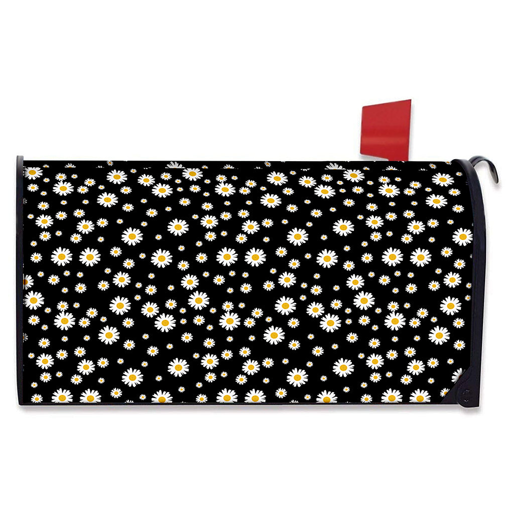 Black Daisy Floral Pattern Print Mailbox Cover