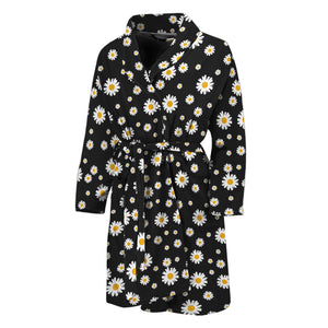 Black Daisy Floral Pattern Print Men's Bathrobe