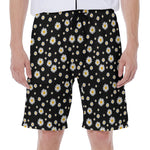 Black Daisy Floral Pattern Print Men's Beach Shorts