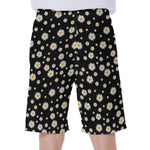 Black Daisy Floral Pattern Print Men's Beach Shorts