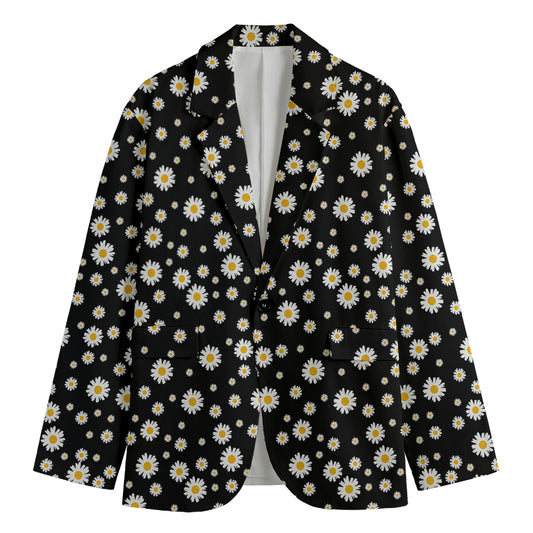 Black Daisy Floral Pattern Print Men's Blazer