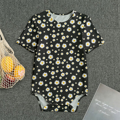 Black Daisy Floral Pattern Print Men's Bodysuit