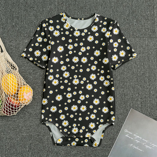 Black Daisy Floral Pattern Print Men's Bodysuit