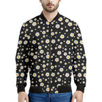 Black Daisy Floral Pattern Print Men's Bomber Jacket