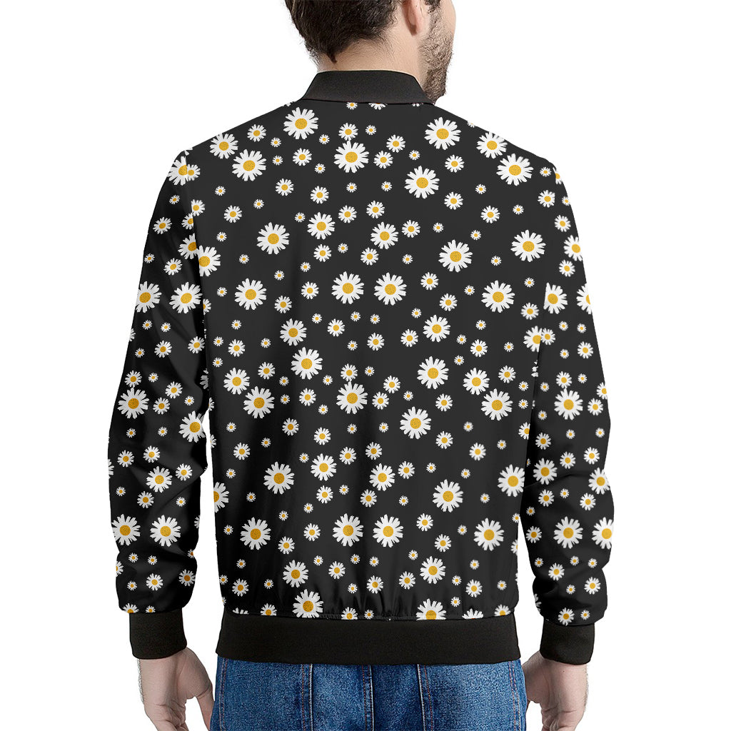 Black Daisy Floral Pattern Print Men's Bomber Jacket