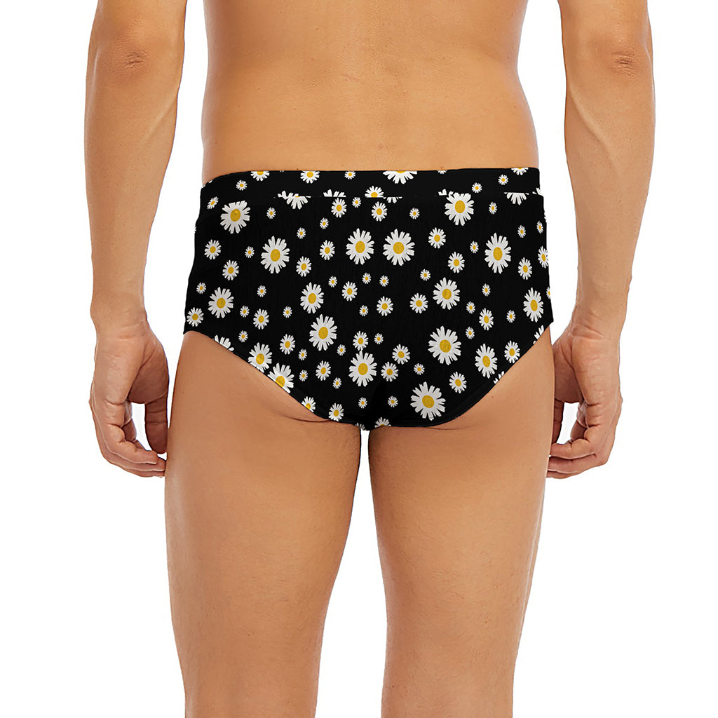 Black Daisy Floral Pattern Print Men's Briefs