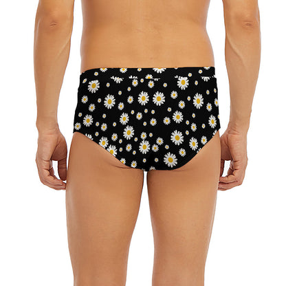 Black Daisy Floral Pattern Print Men's Briefs