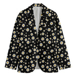 Black Daisy Floral Pattern Print Men's Cotton Blazer