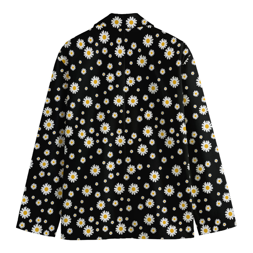 Black Daisy Floral Pattern Print Men's Cotton Blazer