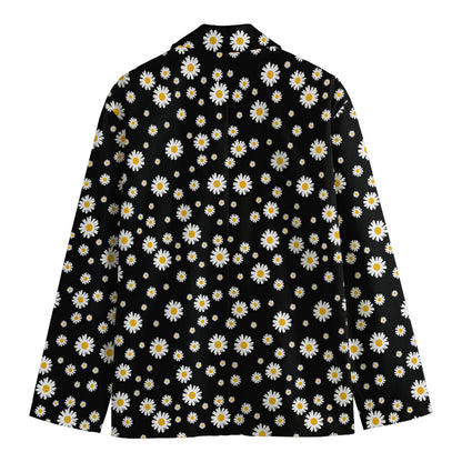 Black Daisy Floral Pattern Print Men's Cotton Blazer