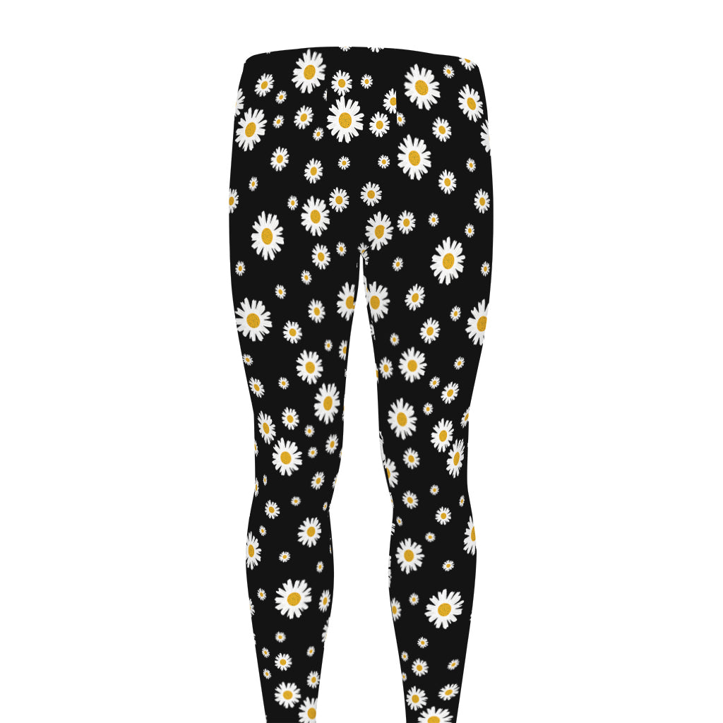 Black Daisy Floral Pattern Print Men's leggings