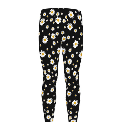 Black Daisy Floral Pattern Print Men's leggings