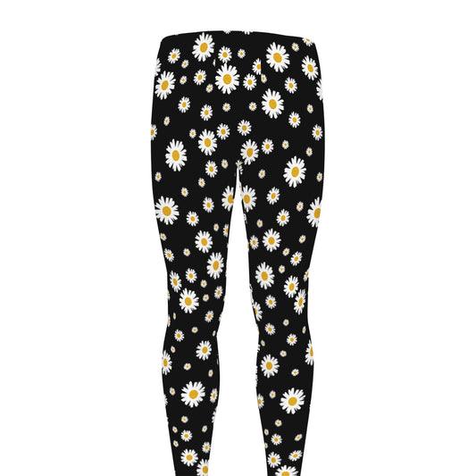 Black Daisy Floral Pattern Print Men's leggings