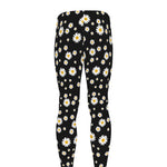 Black Daisy Floral Pattern Print Men's leggings