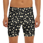 Black Daisy Floral Pattern Print Men's Long Boxer Briefs