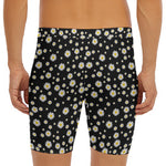 Black Daisy Floral Pattern Print Men's Long Boxer Briefs