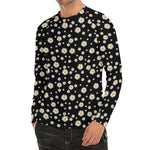Black Daisy Floral Pattern Print Men's Long Sleeve Rash Guard
