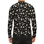Black Daisy Floral Pattern Print Men's Long Sleeve Rash Guard