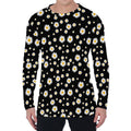 Black Daisy Floral Pattern Print Men's Long Sleeve T-Shirt