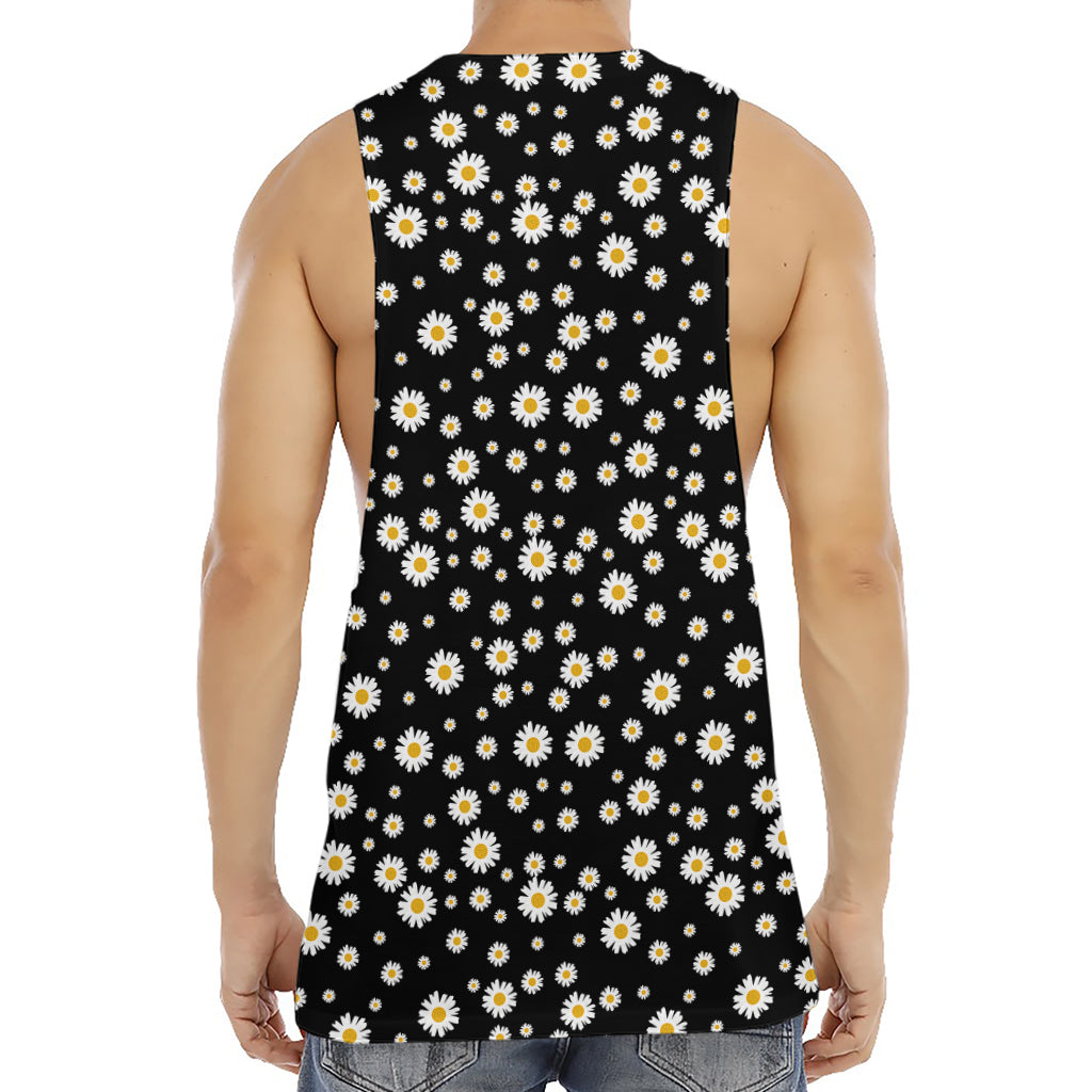 Black Daisy Floral Pattern Print Men's Muscle Tank Top
