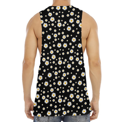 Black Daisy Floral Pattern Print Men's Muscle Tank Top