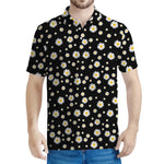 Black Daisy Floral Pattern Print Men's Polo Shirt