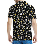 Black Daisy Floral Pattern Print Men's Polo Shirt