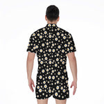 Black Daisy Floral Pattern Print Men's Rompers