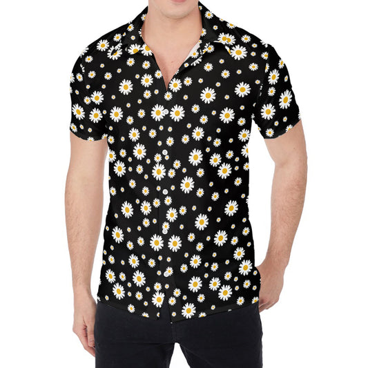 Black Daisy Floral Pattern Print Men's Shirt