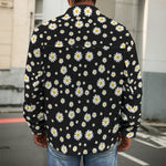 Black Daisy Floral Pattern Print Men's Shirt Jacket