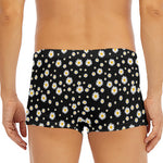 Black Daisy Floral Pattern Print Men's Short Boxer Briefs